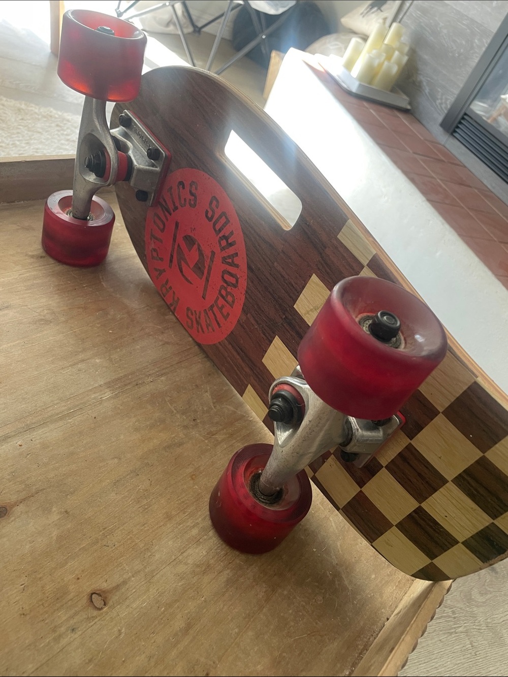 Kryptonics  stubby Kids Skateboard with Red Wheels - Checkerboard Deck